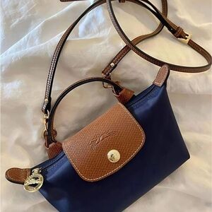 Longchamp Navy and Brown Crossbody Bag